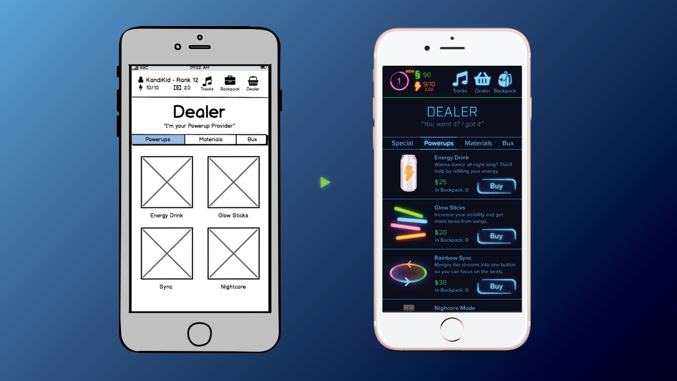wireframes to final screens